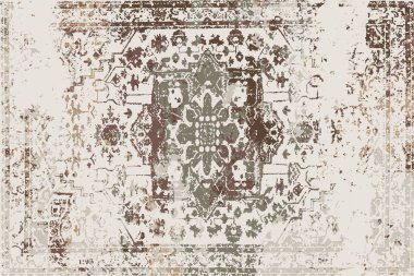 Folk inspired Original washed-out effect Carpet design and illustration with grunge texture 