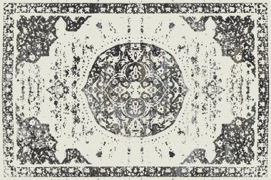 Folk inspired Original washed-out effect Carpet design and illustration with grunge texture 
