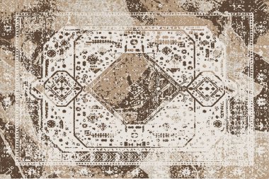 Folk inspired Original washed-out effect Carpet design and illustration with grunge texture 