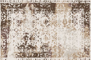 Folk inspired Original washed-out effect Carpet design and illustration with grunge texture 