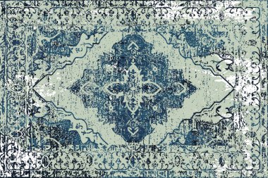 Folk inspired Original washed-out effect Carpet design and illustration with grunge texture 