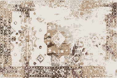 Folk inspired Original washed-out effect Carpet design and illustration with grunge texture 