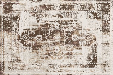 Folk inspired Original washed-out effect Carpet design and illustration with grunge texture 