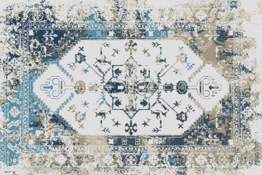 Folk inspired Original washed-out effect Carpet design and illustration with grunge texture 