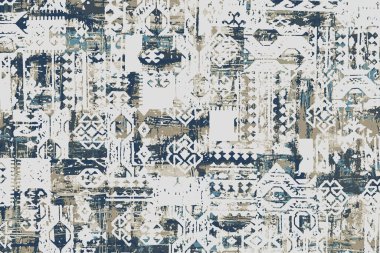 Folk inspired Original washed-out effect Carpet design and illustration with grunge texture 