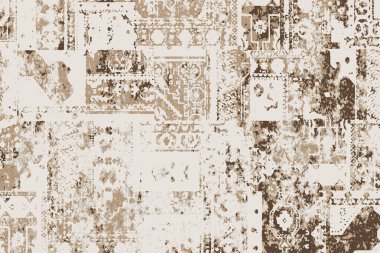 Folk inspired Original washed-out effect Carpet design and illustration with grunge texture 