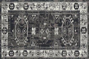 Folk inspired Original washed-out effect Carpet design and illustration with grunge texture 