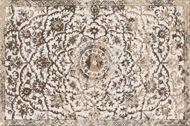 Folk inspired Original washed-out effect Carpet design and illustration with grunge texture 