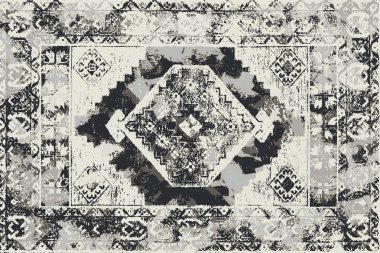 Folk inspired Original washed-out effect Carpet design and illustration with grunge texture 