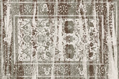 Folk inspired Original washed-out effect Carpet design and illustration with grunge texture 