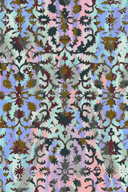 Folk inspired Original washed-out effect Carpet design and illustration with grunge texture 