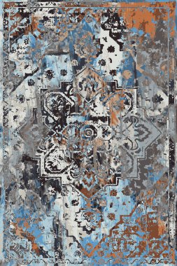 Orijinal, yıkanmış efekt halı tasarımı ve grunge desenli illüstrasyon 