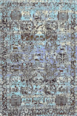 Orijinal, yıkanmış efekt halı tasarımı ve grunge desenli illüstrasyon 