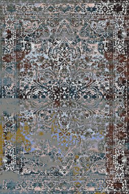 Orijinal, yıkanmış efekt halı tasarımı ve grunge desenli illüstrasyon 