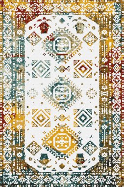 Orijinal, yıkanmış efekt halı tasarımı ve grunge desenli illüstrasyon 