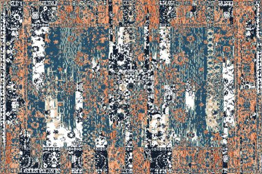 Orijinal, yıkanmış efekt halı tasarımı ve grunge desenli illüstrasyon 