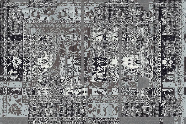 Orijinal, yıkanmış efekt halı tasarımı ve grunge desenli illüstrasyon 