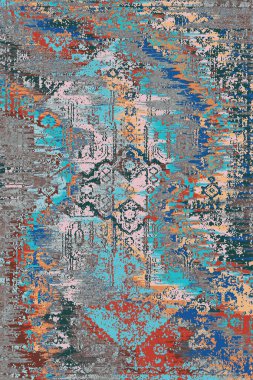 Orijinal halk ve Pers tarzı, paslanmış halı tasarımı ve grunge desenli çizimler 