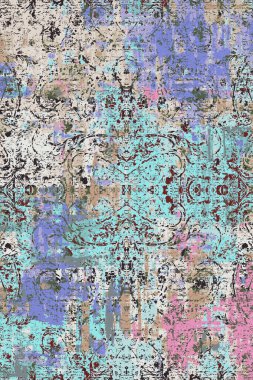 Orijinal halk ve Pers tarzı, paslanmış halı tasarımı ve grunge desenli çizimler 