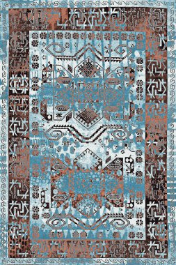 Orijinal halk ve Pers tarzı, paslanmış halı tasarımı ve grunge desenli çizimler 