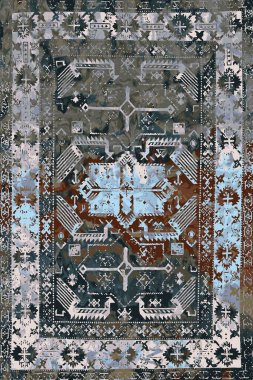 Orijinal halk ve Pers tarzı, paslanmış halı tasarımı ve grunge desenli çizimler 