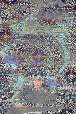 Orijinal halk ve Pers tarzı, paslanmış halı tasarımı ve grunge desenli çizimler 