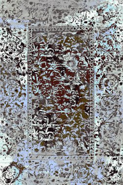 Orijinal halk ve Pers tarzı, paslanmış halı tasarımı ve grunge desenli çizimler 