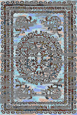 Orijinal halk ve Pers tarzı, paslanmış halı tasarımı ve grunge desenli çizimler 