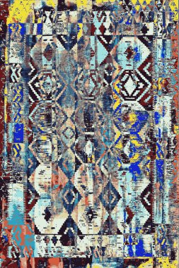 Orijinal halk ve Pers tarzı, paslanmış halı tasarımı ve grunge desenli çizimler 