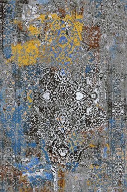 Orijinal halk ve Pers tarzı, paslanmış halı tasarımı ve grunge desenli çizimler 