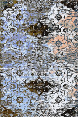 Orijinal halk ve Pers tarzı, paslanmış halı tasarımı ve grunge desenli çizimler 