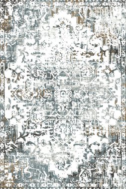 Geometrik Halk Biçimi Orijinal Yıkanmış Halı Tasarımı ve grunge desenli illüstrasyon 