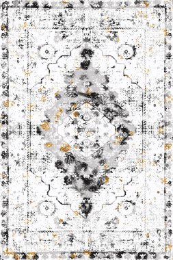 Geometrik Halk Biçimi Orijinal Yıkanmış Halı Tasarımı ve grunge desenli illüstrasyon 