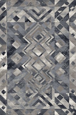 Geometrik Halk Biçimi Orijinal Yıkanmış Halı Tasarımı ve grunge desenli illüstrasyon 