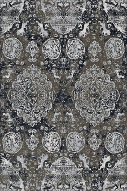 Geometrik Halk Biçimi Orijinal Yıkanmış Halı Tasarımı ve grunge desenli illüstrasyon 