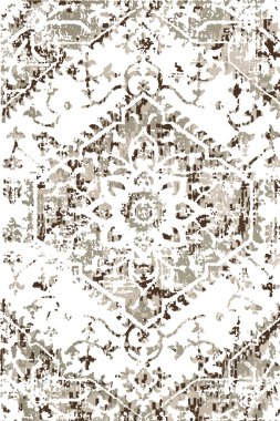 Geometrik Halk Biçimi Orijinal Yıkanmış Halı Tasarımı ve grunge desenli illüstrasyon 