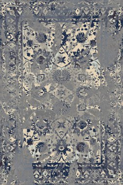 Geometrik Halk Biçimi Orijinal Yıkanmış Halı Tasarımı ve grunge desenli illüstrasyon 