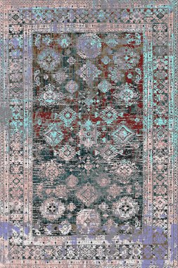 Denim renk biçimi batik silinmiş efekt halı ve halılar yazdırılmış tasarım 