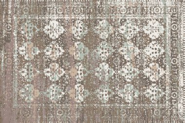 Geometrik Pers halk stili Orijinal yıkanmış halı tasarımı ve grunge desenli illüstrasyon 