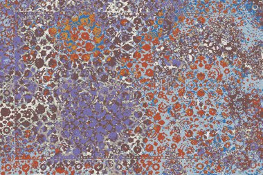 Geometrik Pers halk stili Orijinal yıkanmış halı tasarımı ve grunge desenli illüstrasyon 