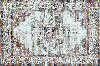 Geometrik Pers halk stili Orijinal yıkanmış halı tasarımı ve grunge desenli illüstrasyon 