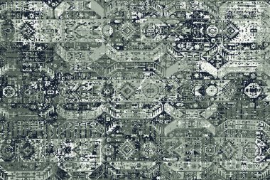 Geometrik Pers halk stili Orijinal yıkanmış halı tasarımı ve grunge desenli illüstrasyon 