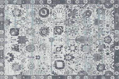 Geometrik Pers halk stili Orijinal yıkanmış halı tasarımı ve grunge desenli illüstrasyon 