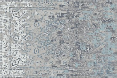 Geometrik Pers halk stili Orijinal yıkanmış halı tasarımı ve grunge desenli illüstrasyon 