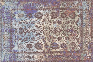 Geometrik Pers halk stili Orijinal yıkanmış halı tasarımı ve grunge desenli illüstrasyon 