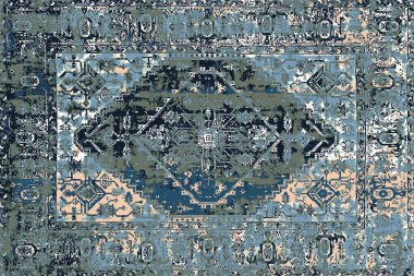 Geometrik Pers halk stili Orijinal yıkanmış halı tasarımı ve grunge desenli illüstrasyon 