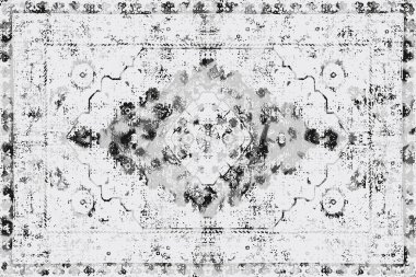 Geometrik Pers halk stili Orijinal yıkanmış halı tasarımı ve grunge desenli illüstrasyon 