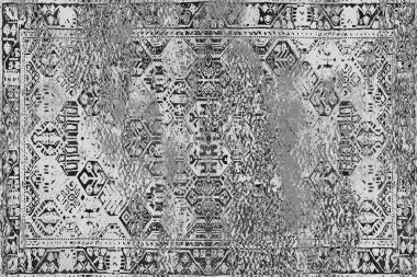 Geometrik Pers halk stili Orijinal yıkanmış halı tasarımı ve grunge desenli illüstrasyon 