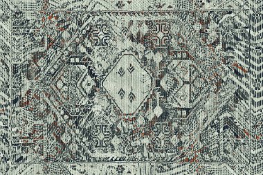 Geometrik Pers halk stili Orijinal yıkanmış halı tasarımı ve grunge desenli illüstrasyon 