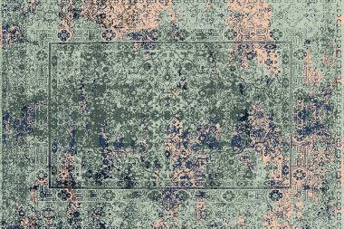 Geometrik Pers halk stili Orijinal yıkanmış halı tasarımı ve grunge desenli illüstrasyon 